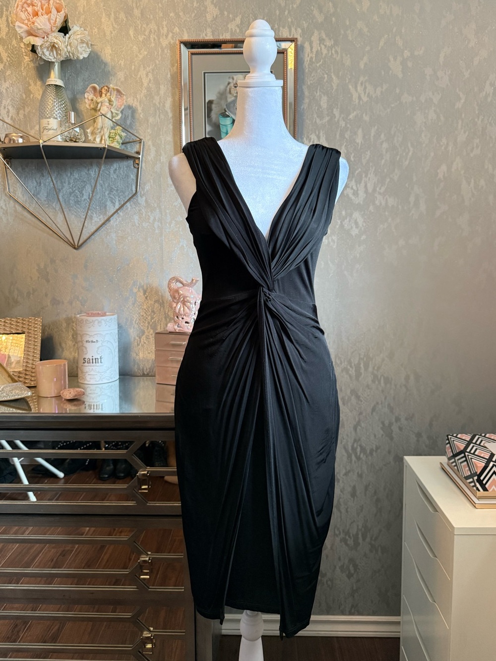 Black V-neck Dress by Bebe Size M